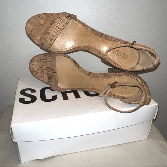 New In The Box Schutz Bebethy Cork Ankle Strap Heel Sandals Natural Size 8.5 - Picture 1 of 9